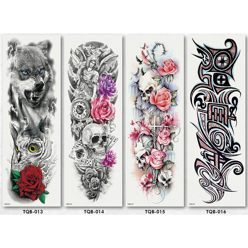 Временные татуировки наклейки для мужчин флэш-тату тело рука поддельная Татуировка рукав водонепроницаемые наклейки череп цветок металлик татуировки