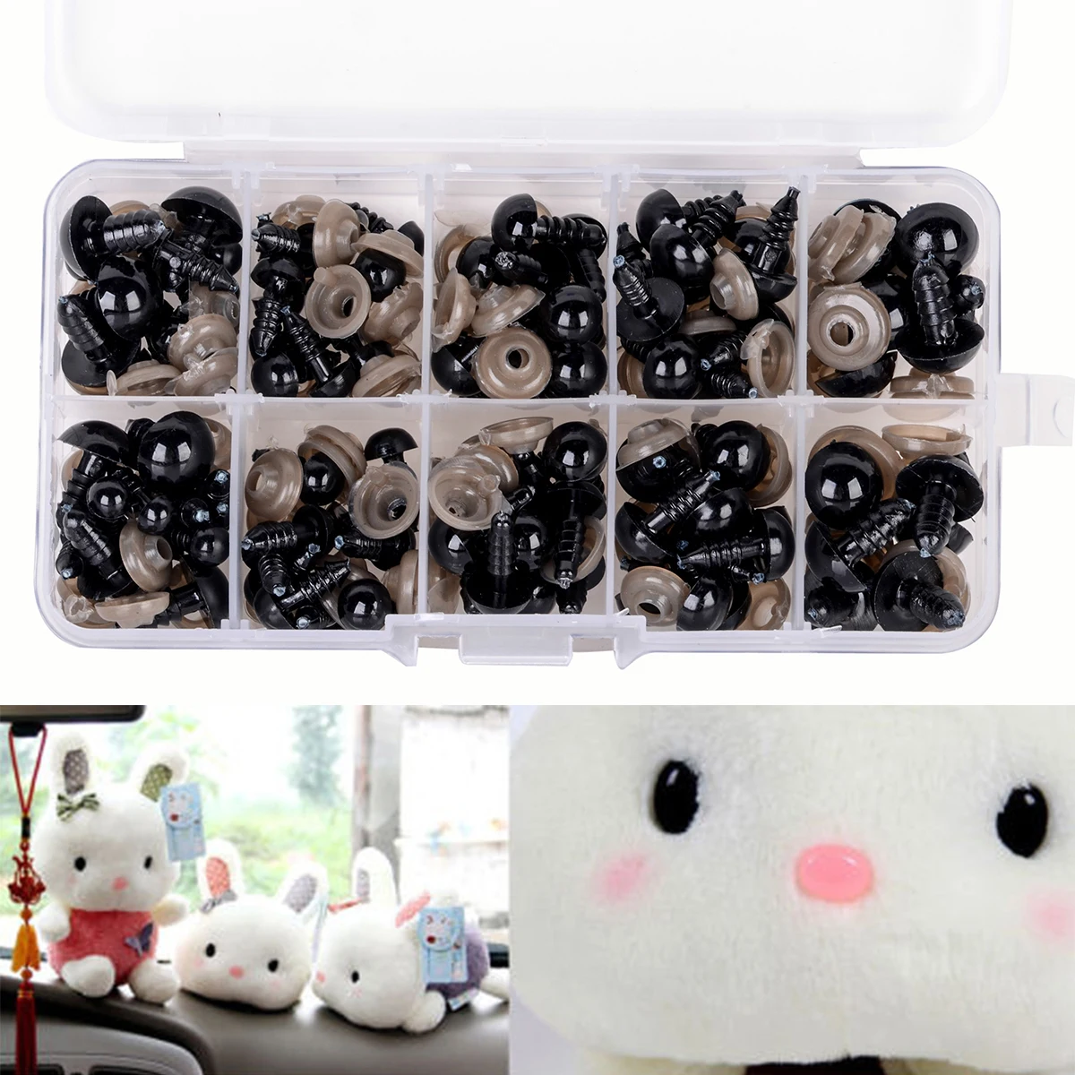 100pcs/Box Black Plastic Safety Eyes Practical Toy Accessories for Teddy Plush Doll Puppet DIY Crafts 6-12mm