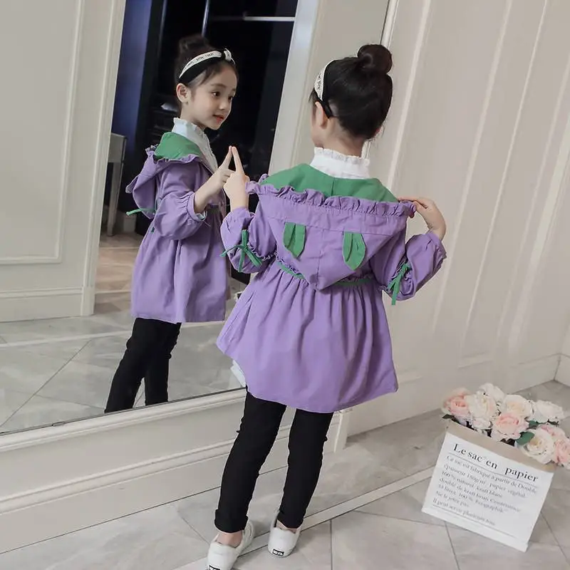 

2019 New Spring Autumn Teenager Girls Windbreaker Coats Cotton Hooded Fashion Children Long Outerwear Jacket Costume Clothes W23