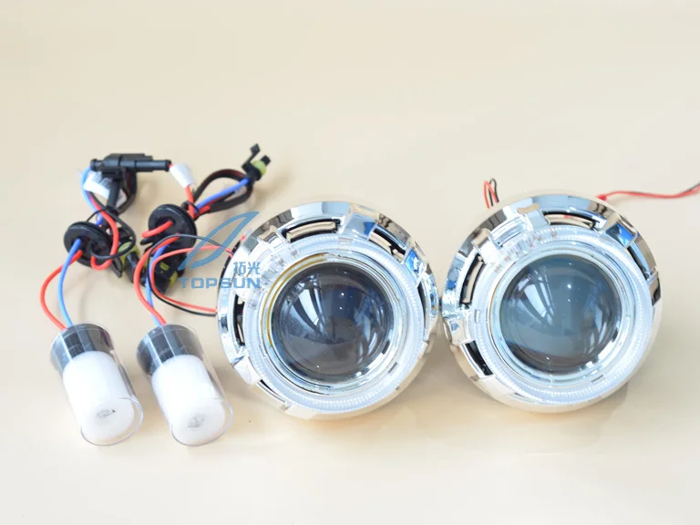 

GZTOPHID 3.0 inch Bifocal Q5 H4 Projector Lens, 35W Cnlight D2H HID Xenon Bulb, LED Optic Light Guide Angel Eyes and Shroud