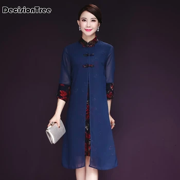 

2020 silk dress women flora print chinese traditional dress cheongsam qipao chinese oriental knee length chiffon dresses