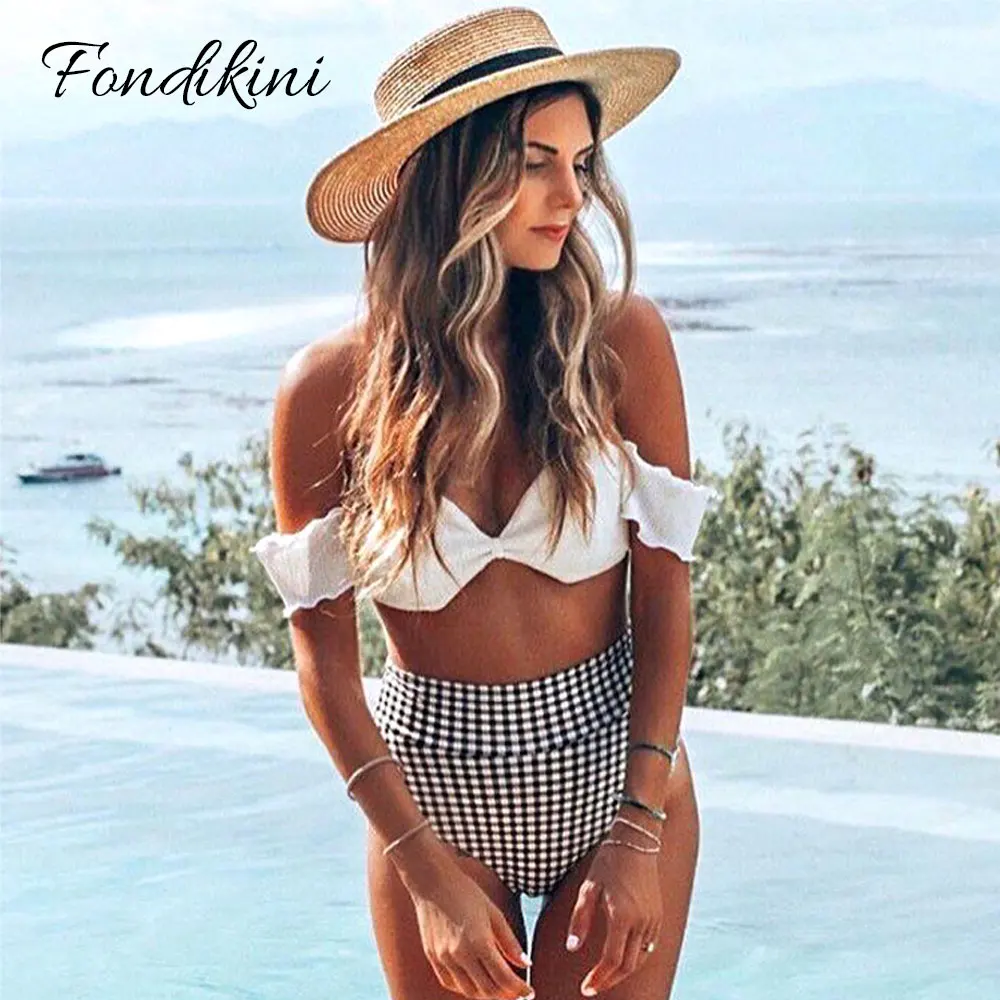 

2019 High Waist Swimsuit Women Bikini Set Sexy Swimwear Female Off Shoulder Bathing Suit Biquini Maillot De Bain Femme Swim Wear