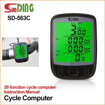 

Sunding new bicycle computer waterproof luminous large display riding odometer speedometer with green backlight SD-563C