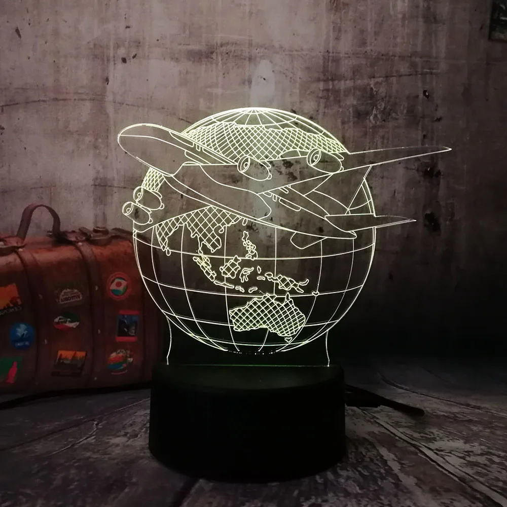 3D Lampara ночной Светильник лампы плана по земле самолета земной шар 7 цветов изменить ребенок Lave стол Декор на Хеллоуин и Рождество