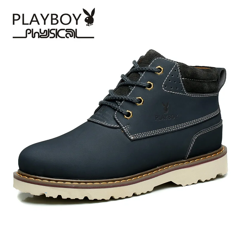 Playboy/зимние мужские ботинки из спилок; теплые бархатные зимние ботинки; высокие короткие плюшевые ботинки из натуральной кожи с добавлением шерсти; хлопковая обувь; DS67151
