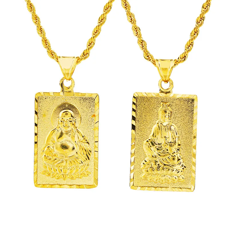 24 K Золотая подвеска Будда tag Maitreya Латунное покрытие настоящие 24 K золотые ожерелья для мужчин и женщин кулон Мать подарки без цепочки