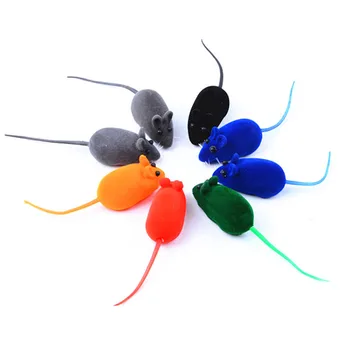 

10PCS Wholesale Silicone Flocking Mouse Funny Cat Toy Realistic Sound Random Color Spring Power Mechanical Motion Rat Pet Trick