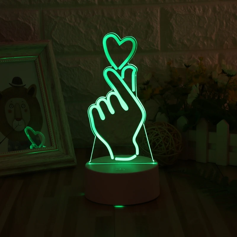 USB Новинка 7 цветов Изменение палец сердце светодио дный светодиодный ночник 3D настольная лампа домашний декор
