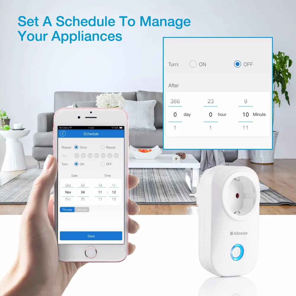 Alfawise Wi Fi Smart Plug разъем стандарта Великобритании приложение управление мощность