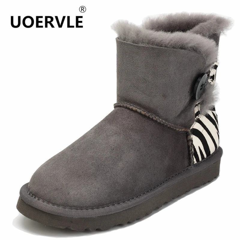 UOERVLE 2017 Brand Zebra Pattern Snow Boot Australian Genuine Leather
