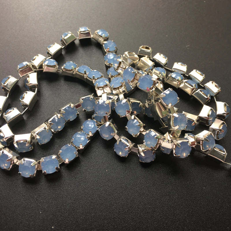 

Rushed Special Offer Acryl Sew-on Ss28 Rhinestone Cup Chain Blue Opal Strass Silver/Gold Claw 5yards For Garment Free Shipping