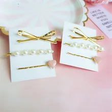 Модные женские жемчужная заколка Заколка-заколка палочка, шпилька для волос бант жемчужная шпилька «любовь» набор зажимов милые аксессуары для волос 3 шт