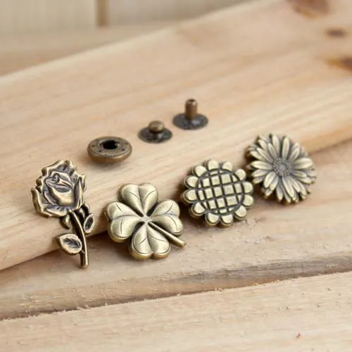 

Free Shipping 50PCS Wholesale DIY Metal Bronze Color Snap Button Snap fastener Four Designs Flowers Options Mixed (standard 633)