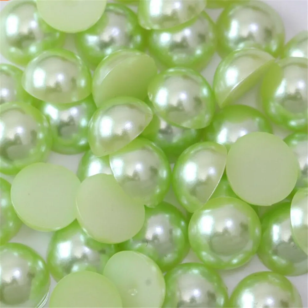 

Size 1.5mm-14mm Lt Green Color Half Round Flatback Pearl Bead Loose DIY ABS Plastic Imitation Half Pearl Nail Arts Decoration