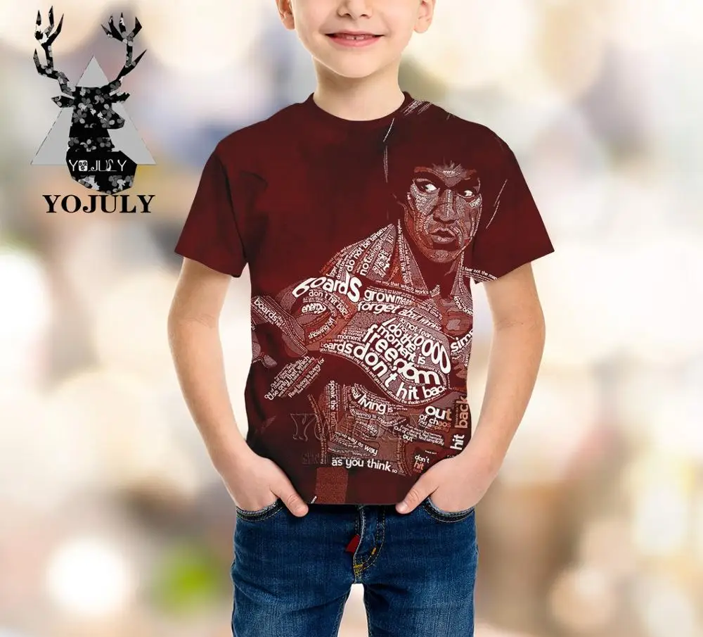 YOJULY Брюс Ли для мальчиков и девочек подростков 3d принт футболка кунг-фу звезды с коротким рукавом модные футболки детская одежда летние Modis A74 - Цвет: 8