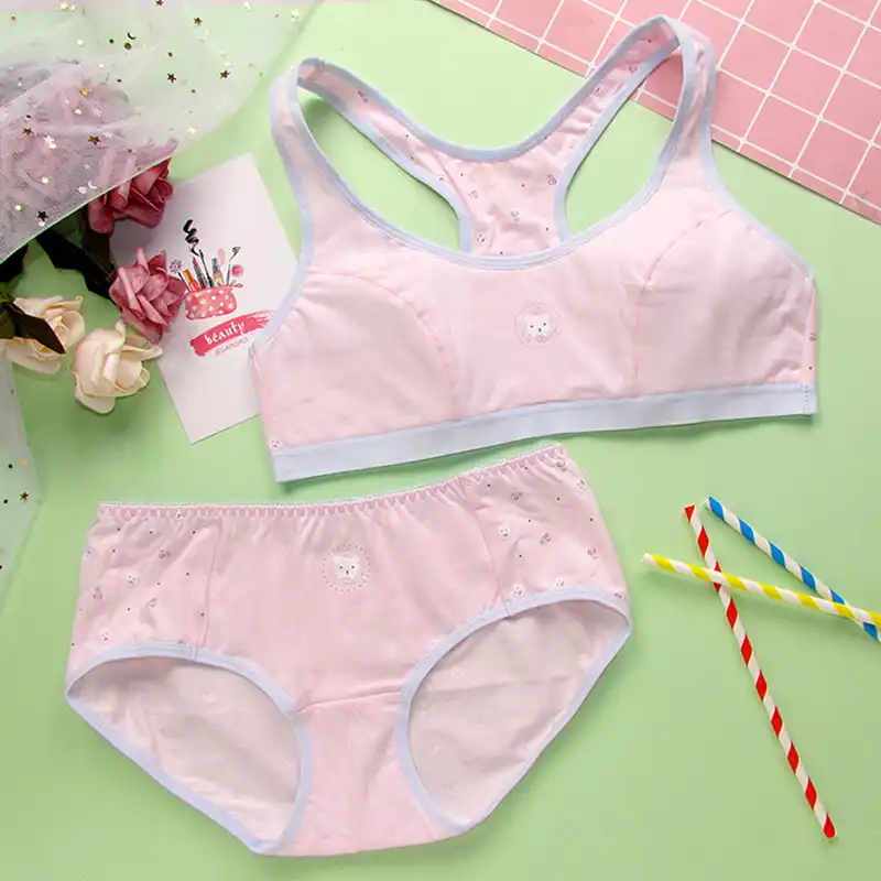 Free Shipping Feichangzimei Girls Underwear Girls Bra Set Cotton Pint