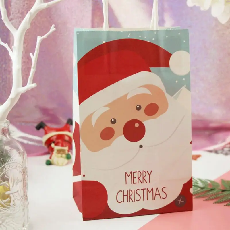 

10Pcs/lot New Santa Claus Gift Wrap Bag Christmas Home Party Candy Cookies Paper Bags Christmas Gift Bag