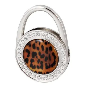 

Woman Black Leopard Pattern Bling Rhinestone Folding Metal Handbag Hook Hanger