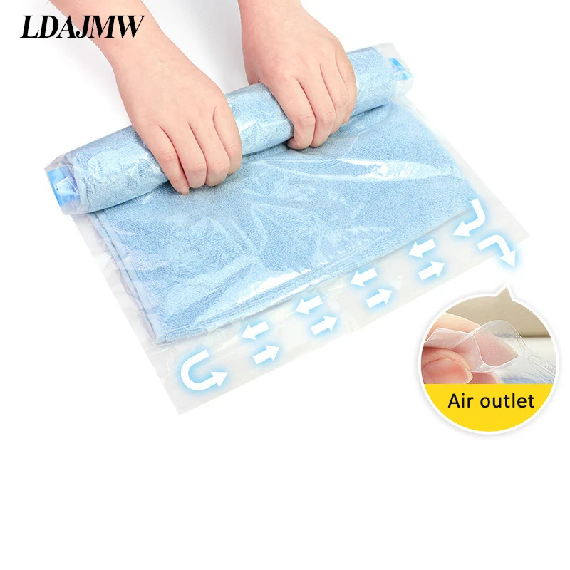 

LDAJMW Hand Rolling Compression Vacuum Bag Border Foldable Compressed Home Clothes Quilt Storage Bag Space Saving Seal Bags