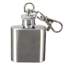 1oz(28ml) mini paslanmaz çelik cep şişesi alkol Flagon anahtarlık ile yüksek kalite gümüş renk ton anahtarlık şişesi