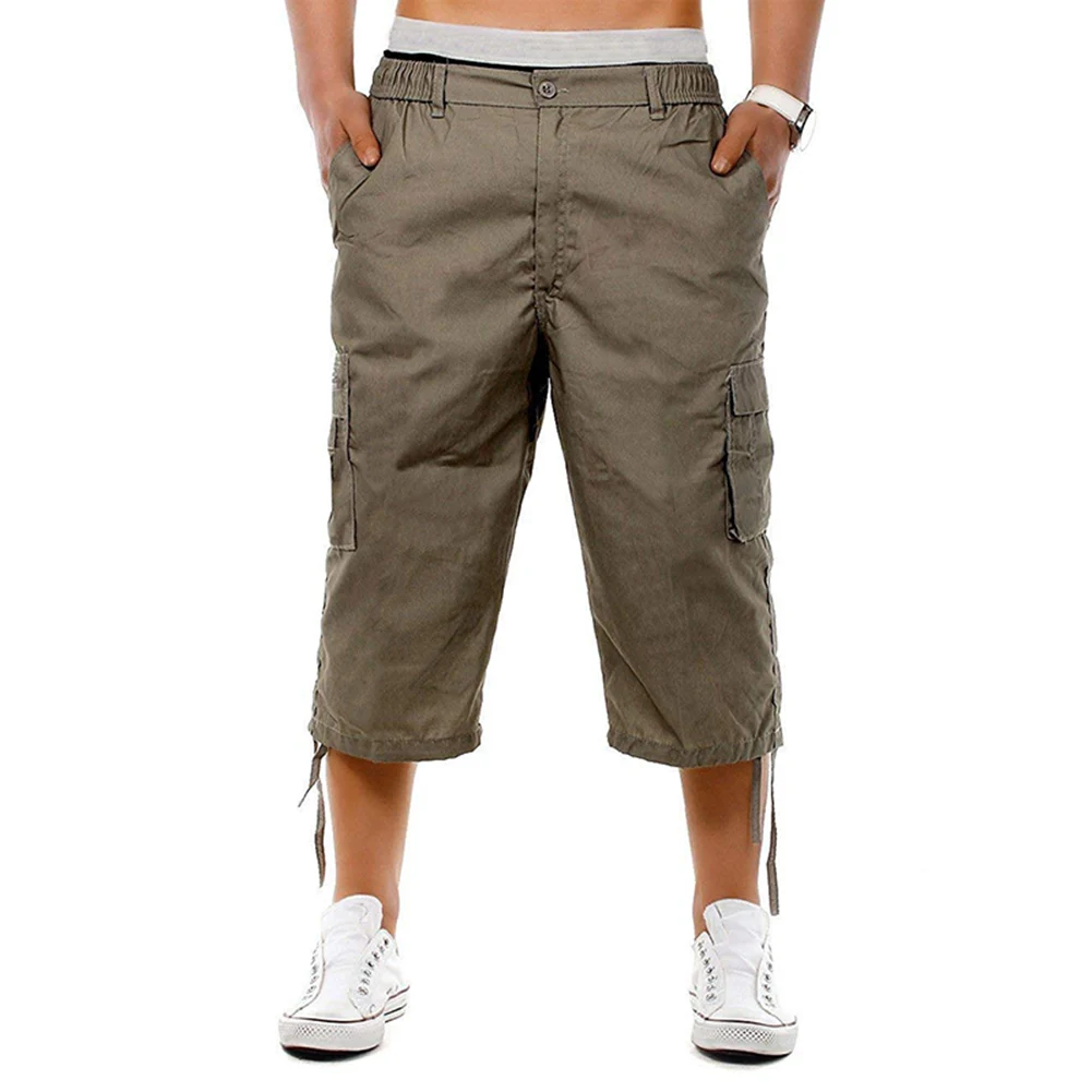 

Newly Men Casual 3/4 Pants Multi-pockets Simple Breathable Male Pants for Summer