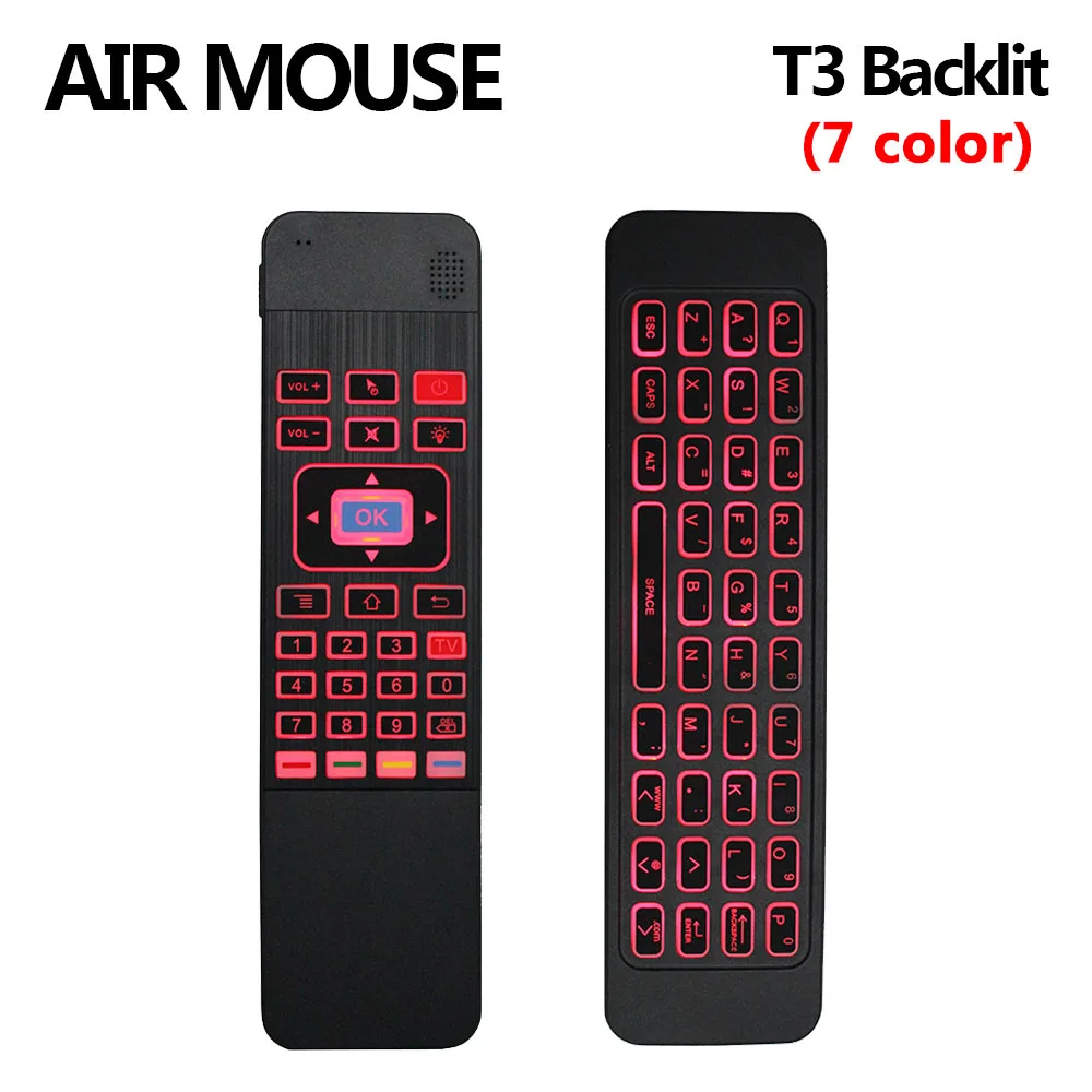 T3 6-Axis Gyro AirMouse 2,4G Беспроводной 7 видов цветов с подсветкой Smart RemoteControl с QWERTY клавиатура для X2/X3 Pro/AM6 Android ТВ коробка - Цвет: 7 color backlit