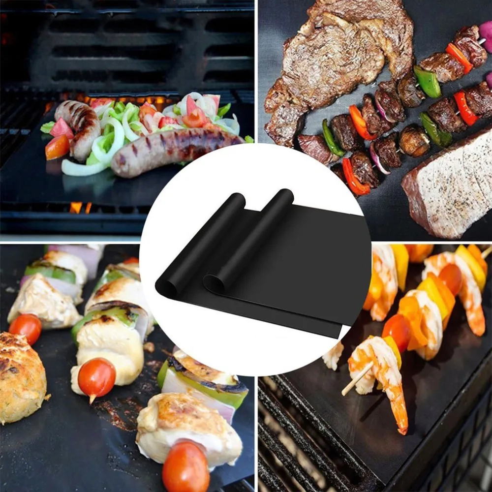 2 pcs Reusable No Stick BBQ Grill Mat Baking Easy Clean Grilling Fried