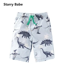 Пляжные шорты с принтом динозавра для мальчиков повседневные хлопковые короткие штаны хлопковые детские спортивные шорты на шнурке для детей от 18 месяцев до 6 лет