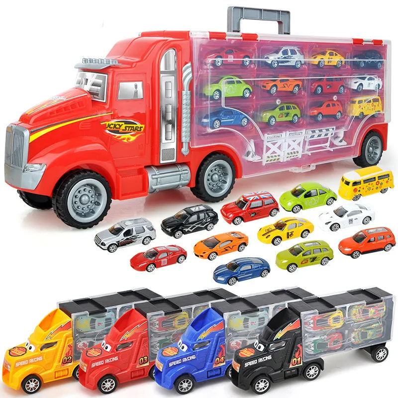 

Container Car Model Set Toys For Children Big Trailer Truck Storage Box Alloy Diecast Model Car Speed Wheels Holiday Gifts 1:24