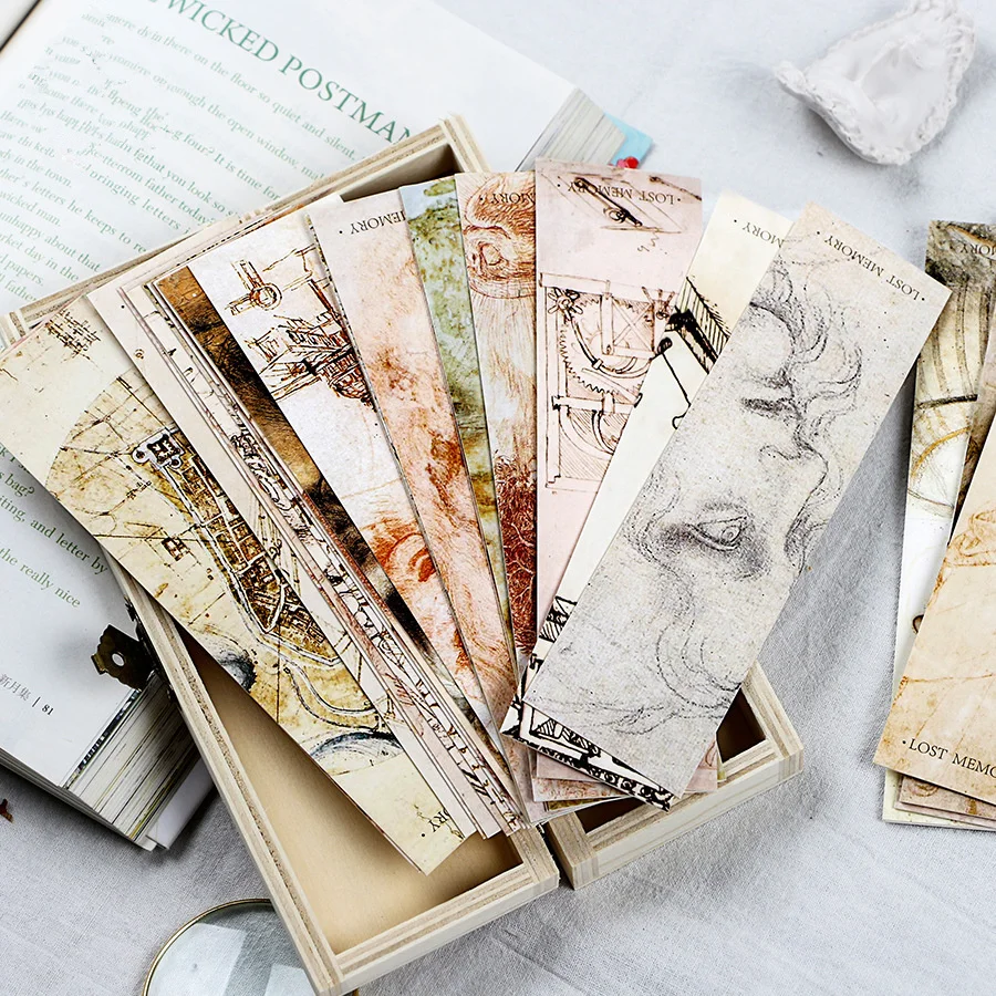 

30 pcs Lost memory bookmark in Wood box Vintage portrait bookmarks gift Stationery Office accessories School supplies F929