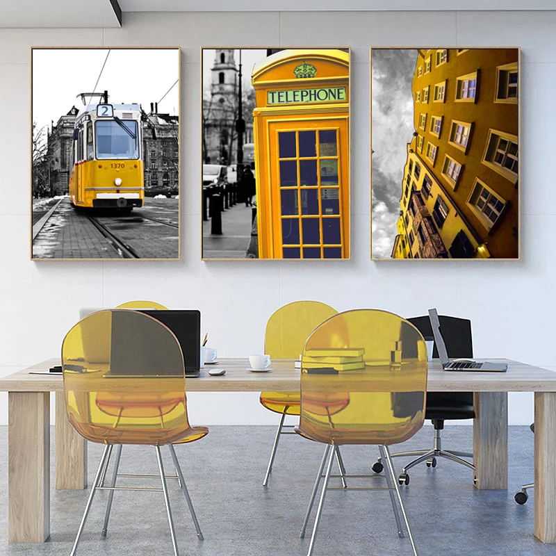 

Vintage Yellow London Landscape Prints Wall Art Canvas Paintings POP Travel Posters Pictures for Living Room Home Decorations