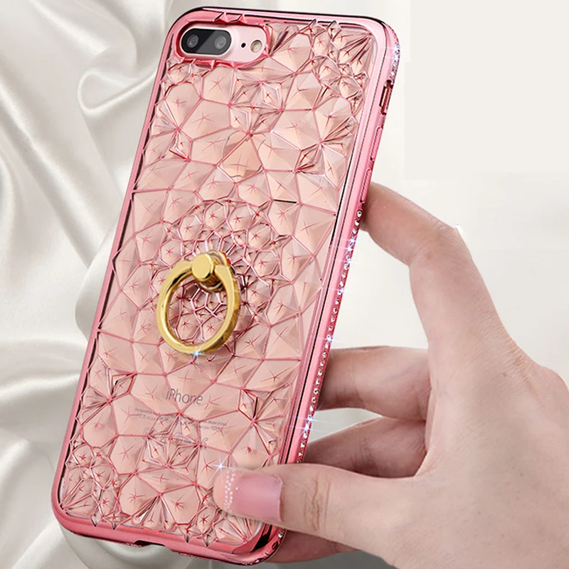 

3D Flower Diamond Gold Glitter For iPhone 6 Case For iPhone XS Max X XR 7 6S 8 Plus 5 5S 9 Case Crystal Silicon Bling Ring Cover