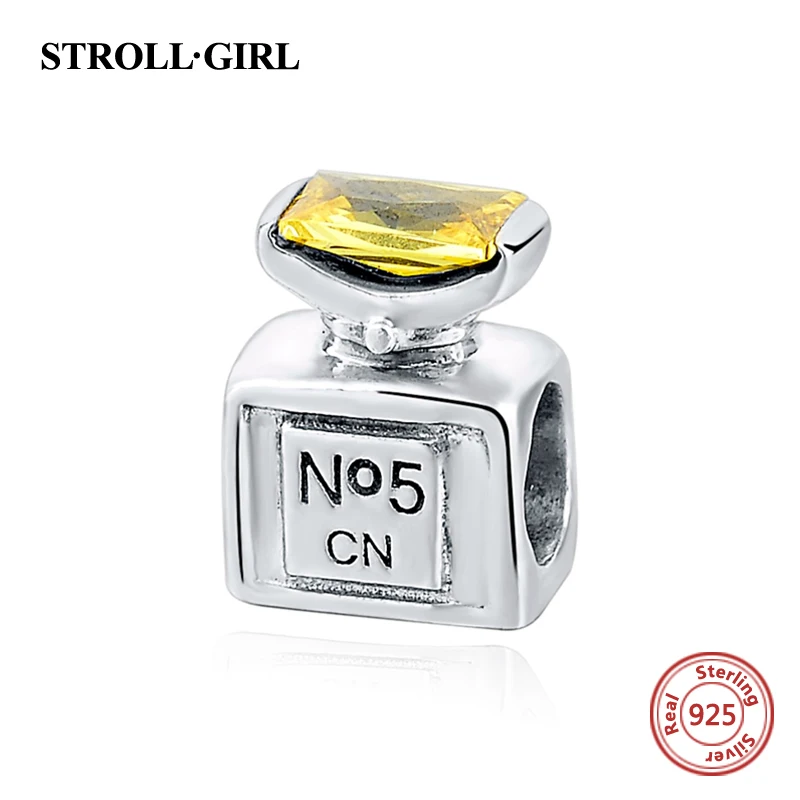 Fit Pandora Bracelets silver 925 Original Perfume bottle beads With Yellow CZ Stone DIY Charms Authentic Jewelry for Women - Цвет: 07213