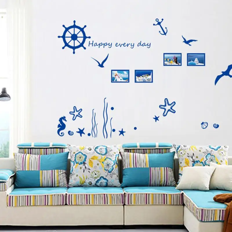 blue ocean photo frame diy vinyl wall stickers home decor art decals wallpaper bedroom sofa house decoration adesivo de parede