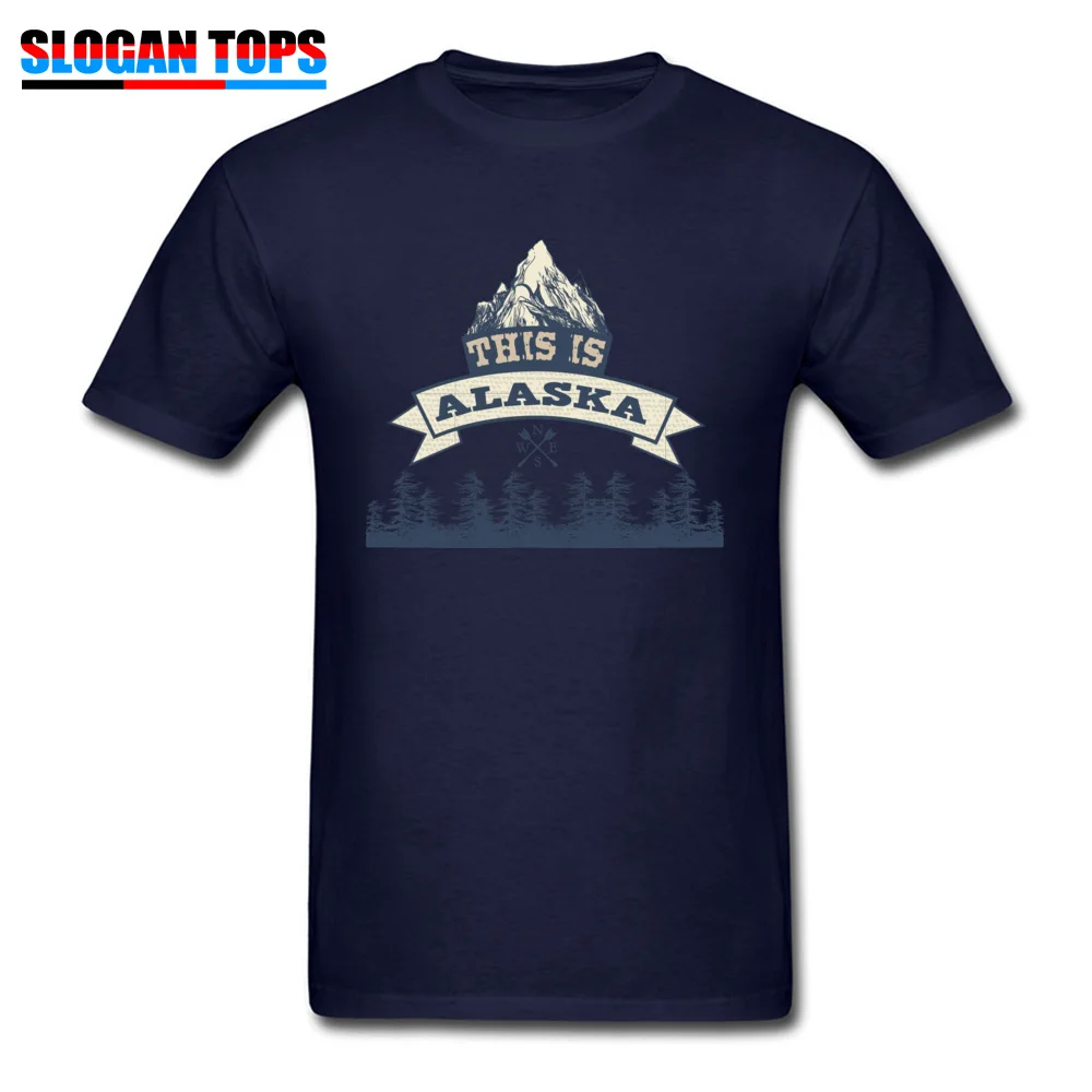 

Men T Shirt Letters Printed T-shirt This Is Alaska Tshirt Vintage Mountain View Tops Navy Blue Tees 100% Cotton Adult Clothing