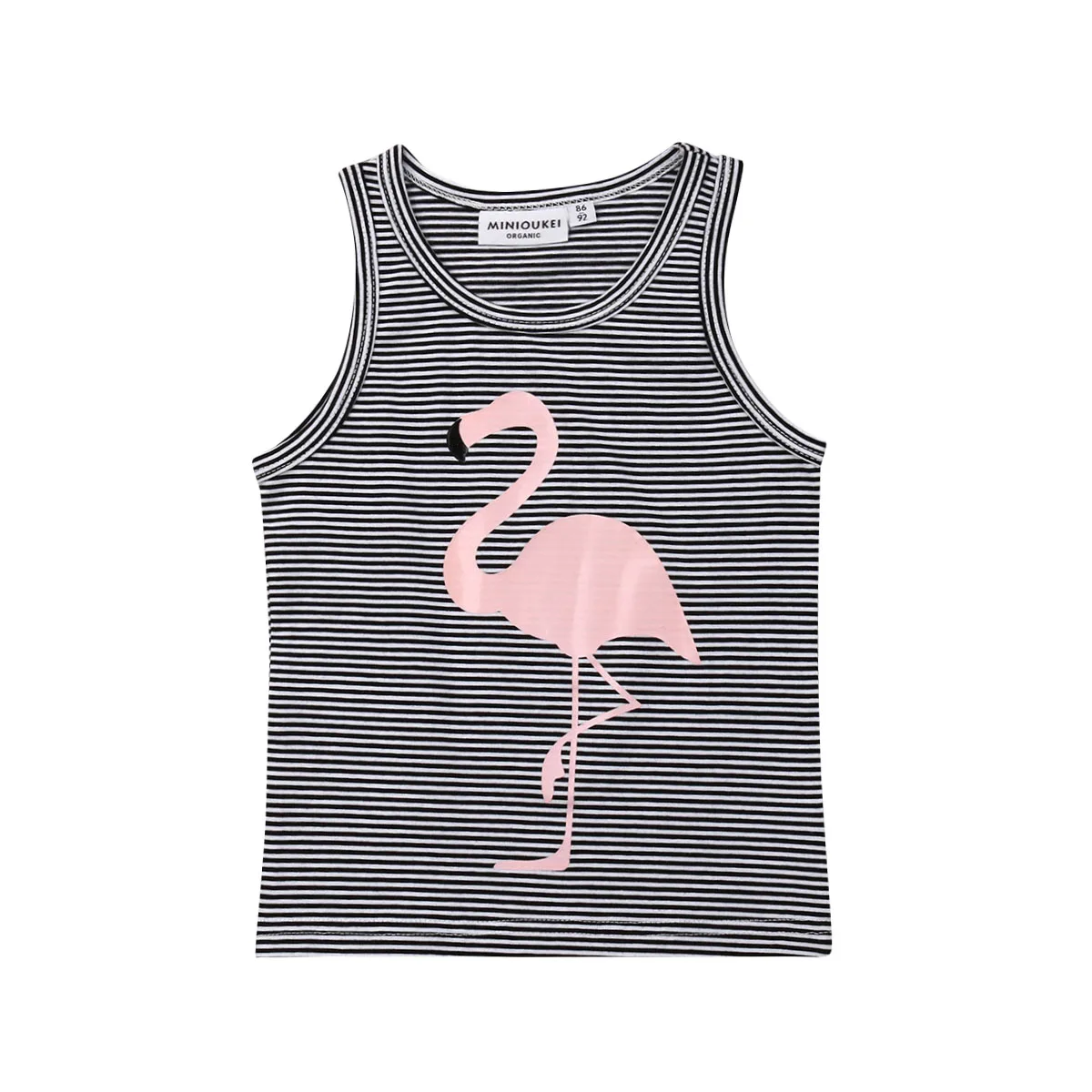

Toddler Infant Baby Girl Boy Vest Top Sleeveless T-shirts Summer Striped Clothes Cotton Children Kids Flamingo Tee