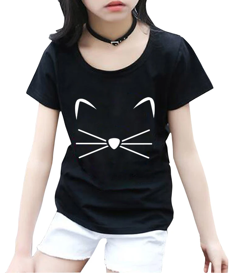 Новая детская одежда с милым принтом кота хлопковая Повседневная забавная футболка для мальчиков Модная уличная футболка с короткими рукавами и круглым вырезом