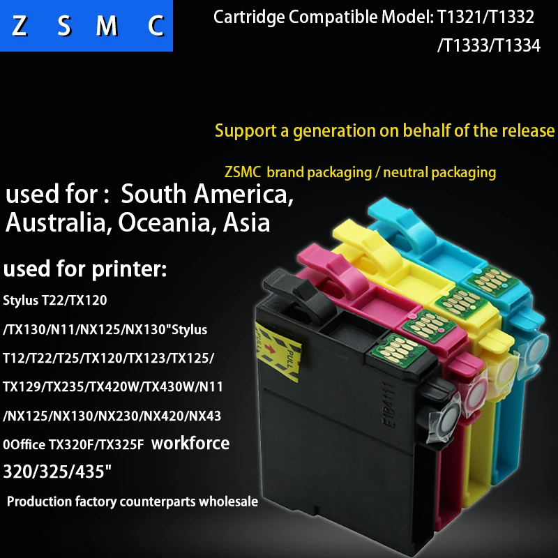 

10pcs Compatible epson 132 133 ink cartridge T1321 T1322 T1323 T1324 for Stylus T22/TX120/TX130/N11/NX125/NX130 printer