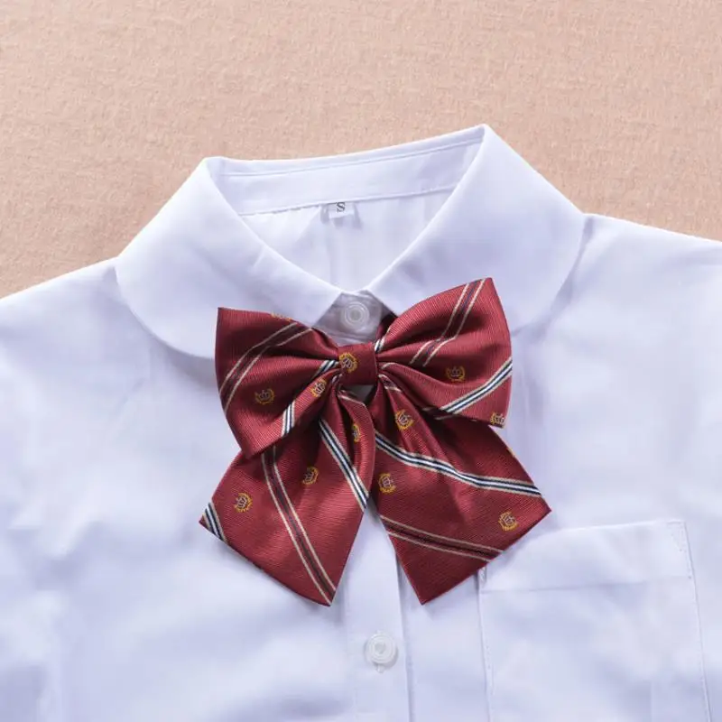 Ladies Student Fashion School Uniform Ornament Embroidery Crown Bow Tie Flower