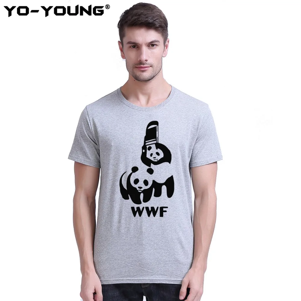 Yo Young Men футболки Забавные с логотипом WWF панда принт 100% 180 gsm чесаный хлопок