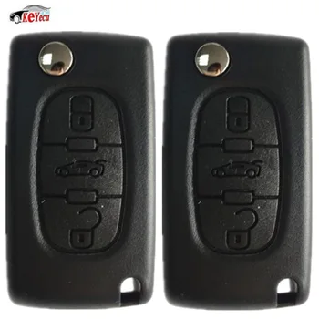 

KEYECU 2 Pcs/lot New Keyless Entry Folding Remote Key Fob 433MHz ID46 Chip 3 Button for Peugeot 307 0523 Models VA2 Blade