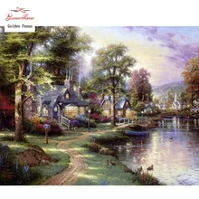 Золотое панно, сделай сам, полный, алмазная вышивка, природа река, фото на заказ, Алмазный живопись, вышивка крестом, 3D Алмазная мозаика, украшение дома, Christmas0724