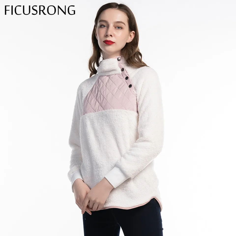 FICUSRONG New Women 2019 Hoodies Sweatshirt Spring Autumn Causal Plush Oblique Collar Patchwork Button Coat Female Pullovers FICUSRONG New Women 2019 Hoodies Sweatshirt Spring Autumn Causal Plush Oblique Collar Patchwork Button Coat Female Pullovers