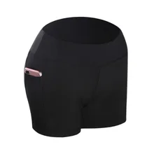 Европейский и американский хип три высокой талии эластичный карман сшивание бедра Йога шорты сплошной цвет шорты для бега