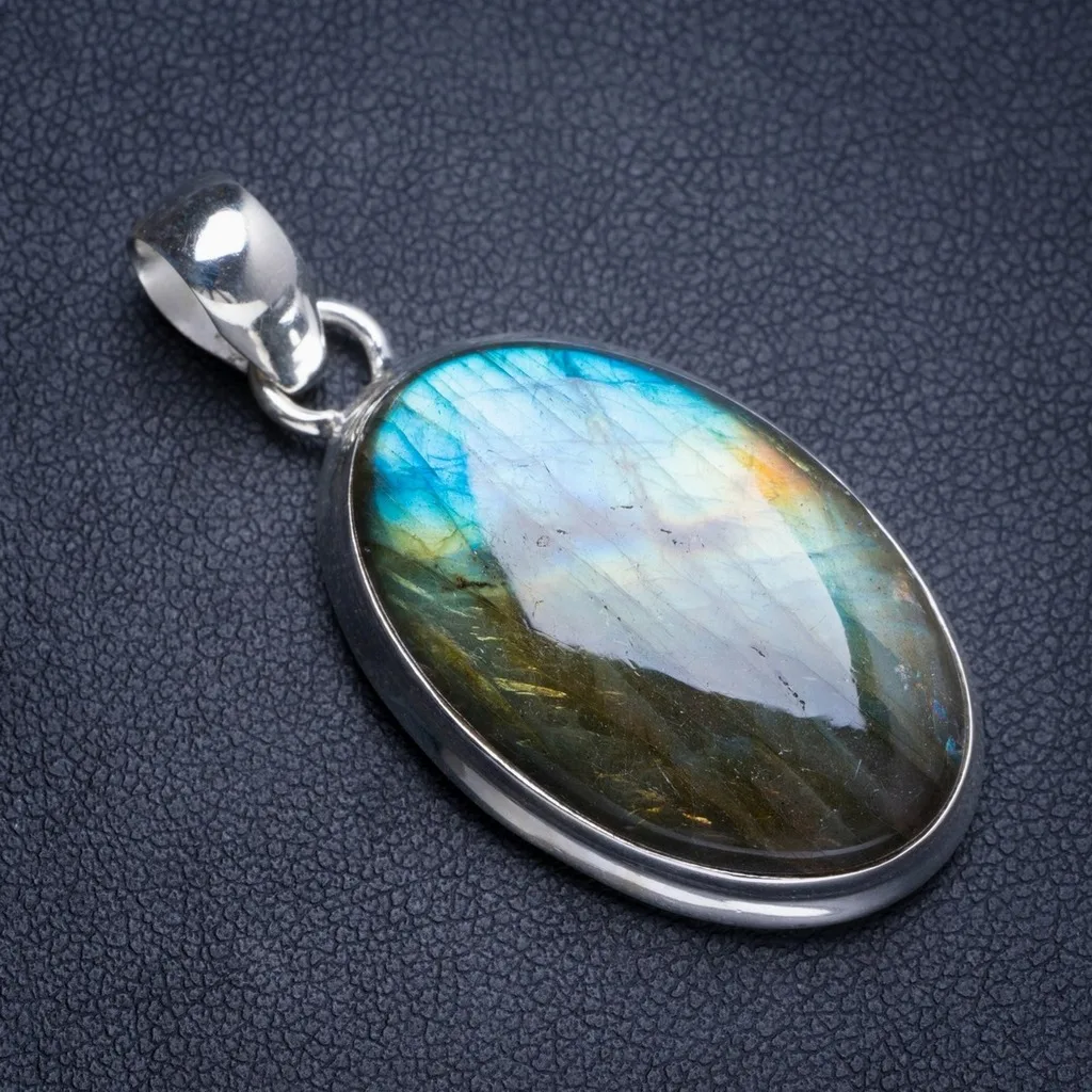 

Natural Blue Fire Labradorite Handmade Unique 925 Sterling Silver Pendant 1.75" Y5053