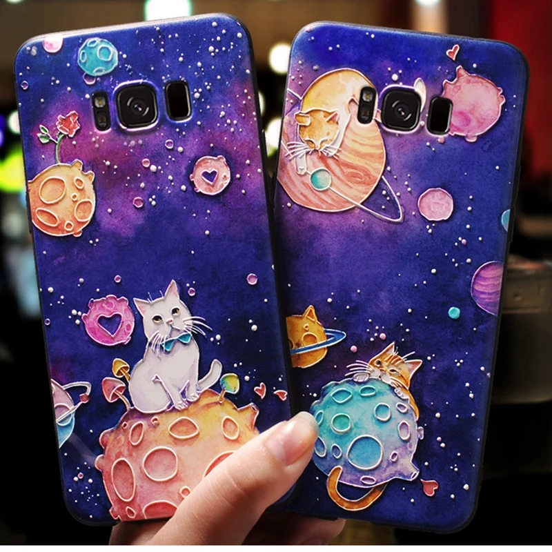 

Planet 3D Emboss Painted Phone Case For Samsung S8 Case Silica Gel Soft Shell All Inclusive Anti-fall For Samsung S9 Female Case