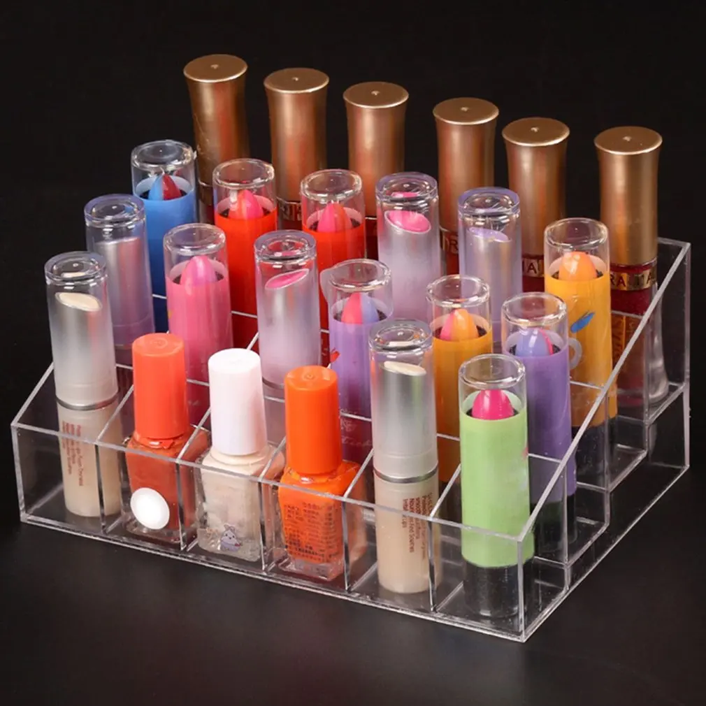 

24 Grid Acrylic Makeup Organizer Storage Box Cosmetic Lipstick Jewelry Case Display Stand Make Up Tools Brush Holder