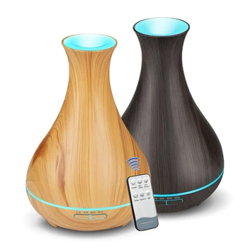 

550ML Air Cool Mist Humidifier Aroma Essential Oil Diffuser With Wood Grain Remote Control 7 Changing Color LED Lights For Home