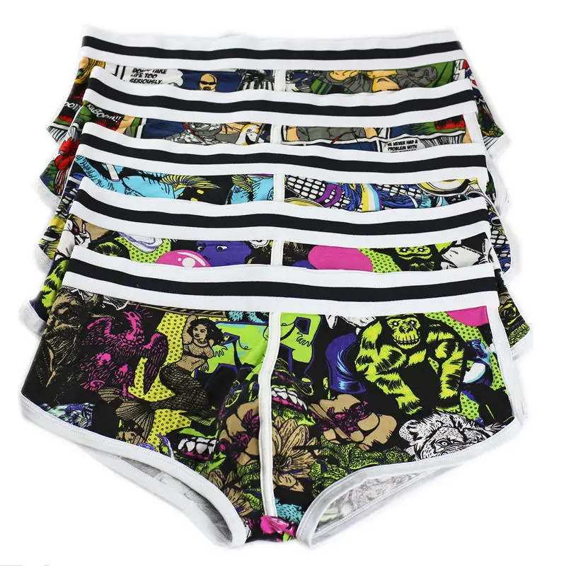 

5Pcs/Lot Men's Fashion Underwear Bulge Pouch Boxers Sexy Mens Printing Underpants Designed Cotton Boxer Shorts Trunks Wholesale