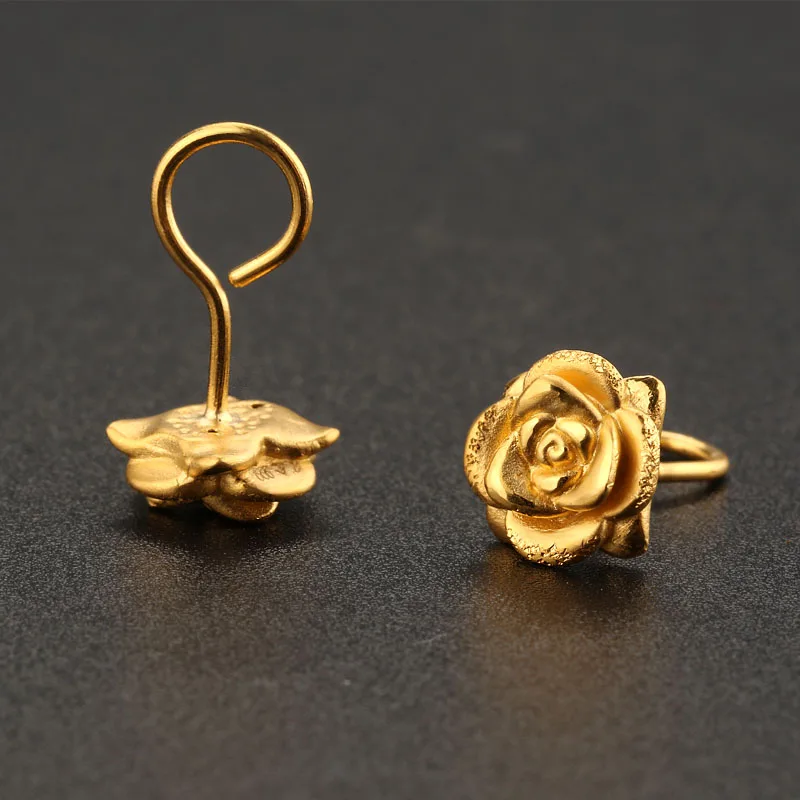 RN 24K чистое золото серьги Настоящее AU 999 твердые золотые красивые 3D Роза